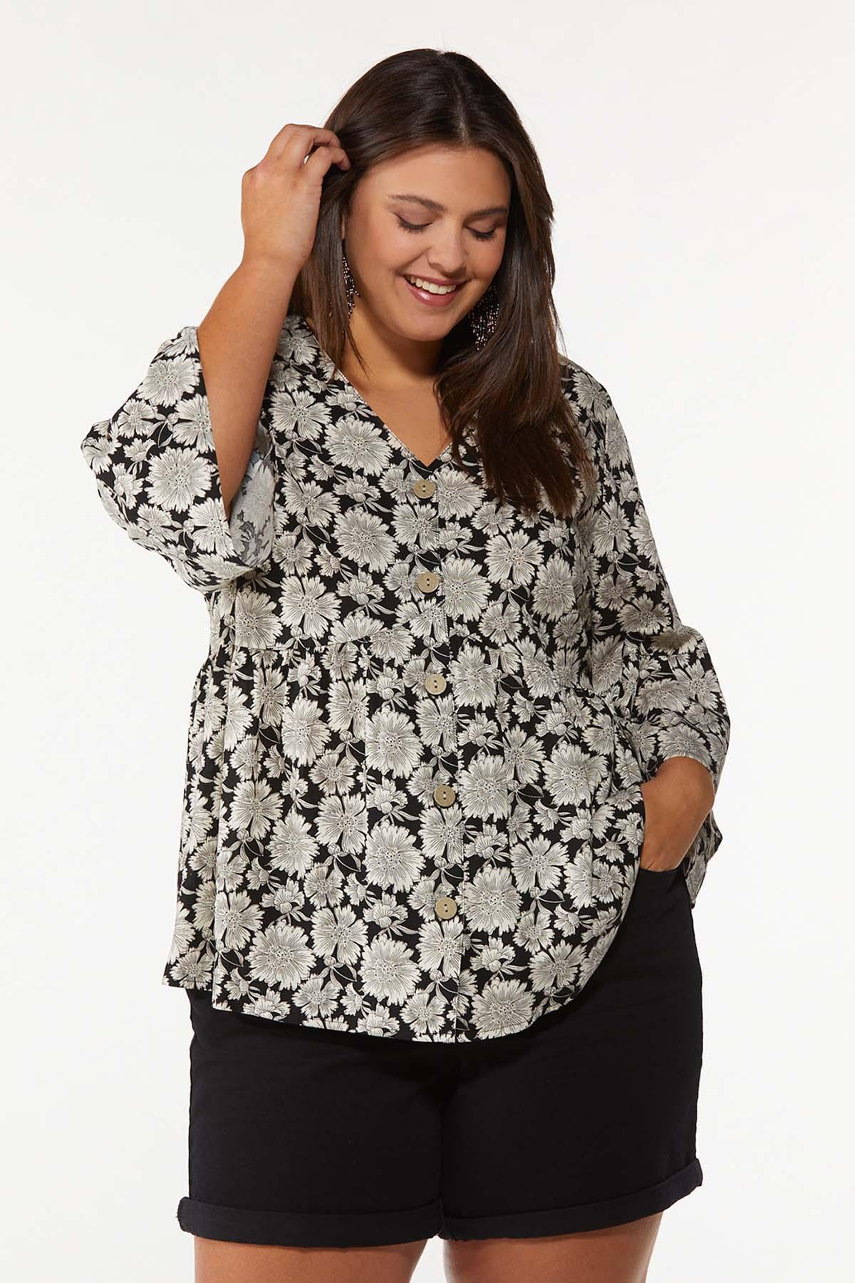 Plus Size Floral Bell Sleeve Top