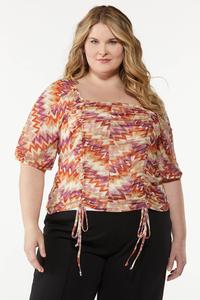 Plus Size Printed Cinched Front Top