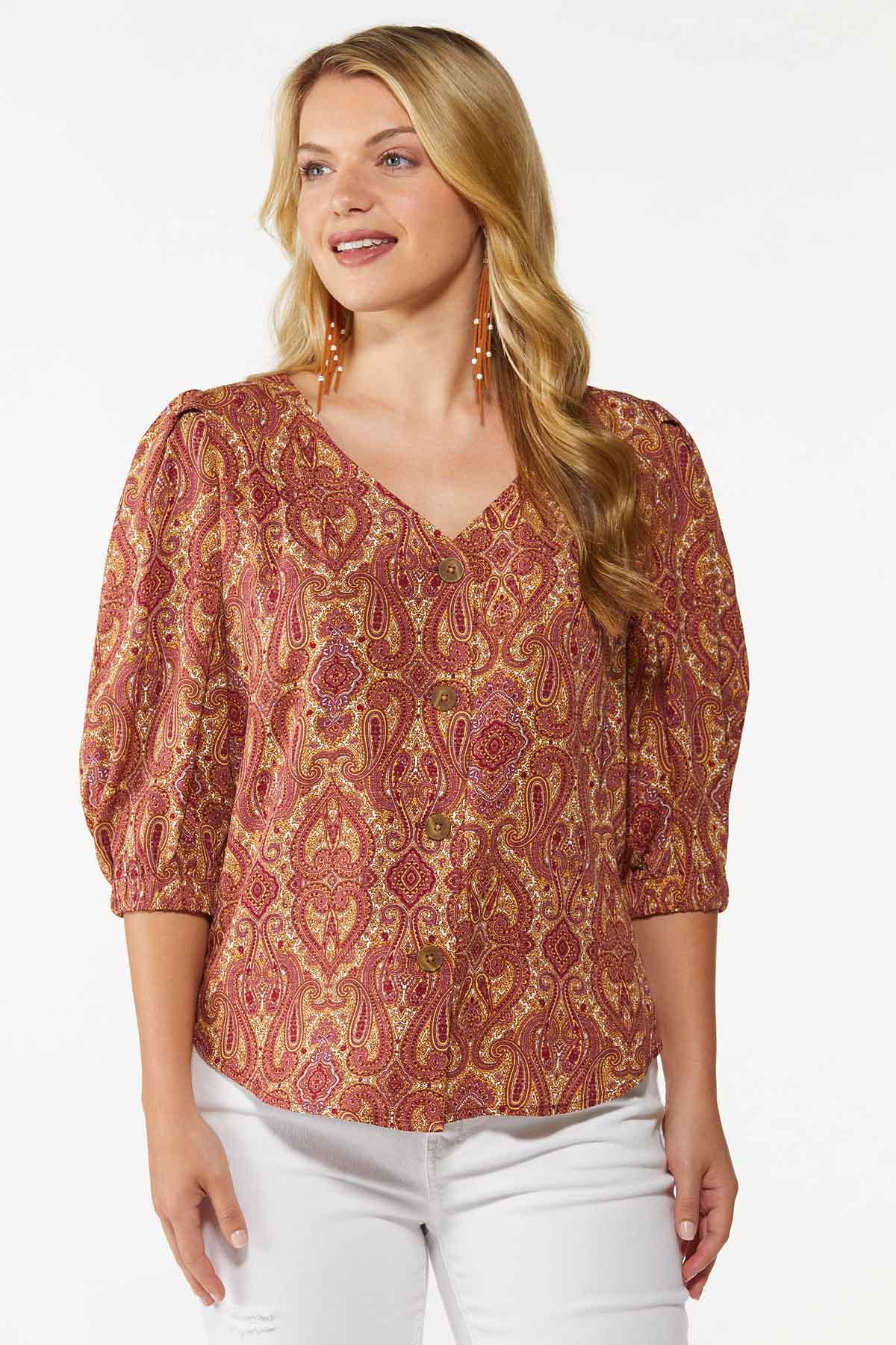 Paisley Button Front Top