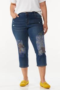 Plus Size Embroidered Patchwork Jeans