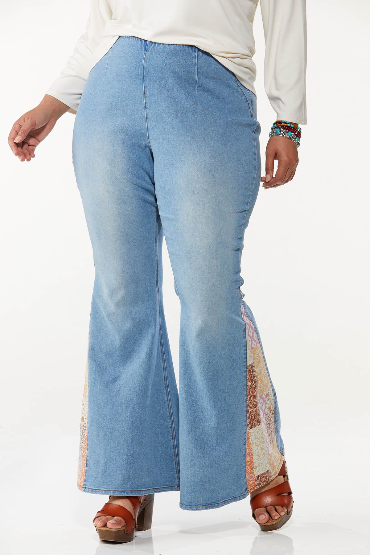 Plus Size Patchwork Inset Flare Jeans