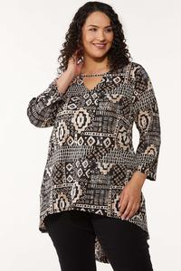 Plus Size Abstract Print Extreme Tunic