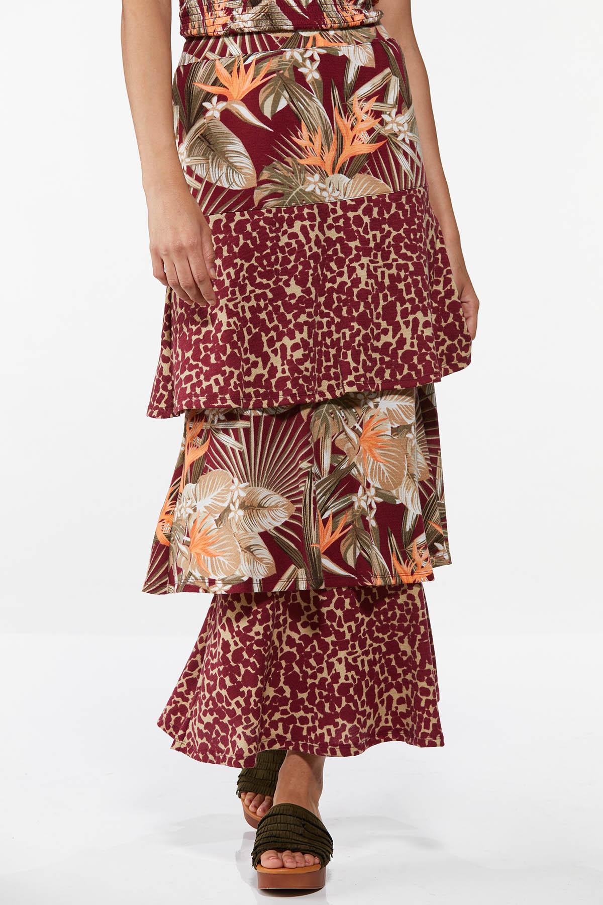 Petite Tropical Tiered Maxi Skirt