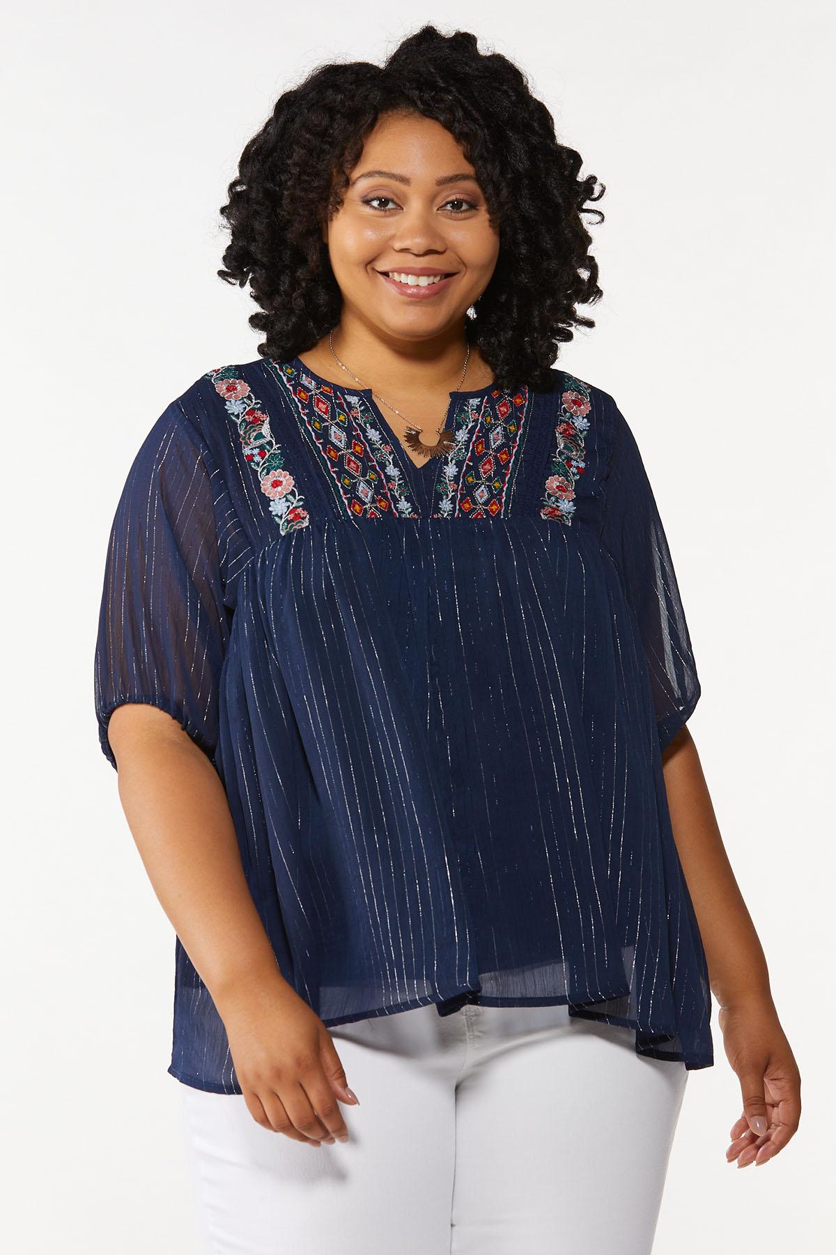 Plus Size Embroidered Babydoll Top 