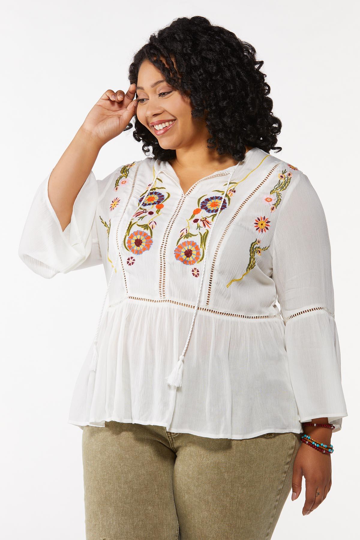 Plus Size Embroidered Poet Top