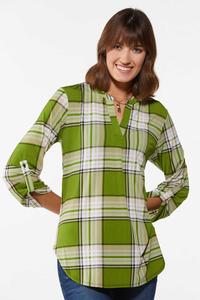 Green Plaid Popover Top
