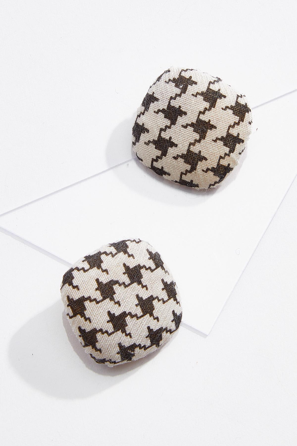 Clip-On Houndstooth Button Earrings
