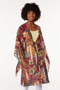 Plus Size Mixed Print Kimono