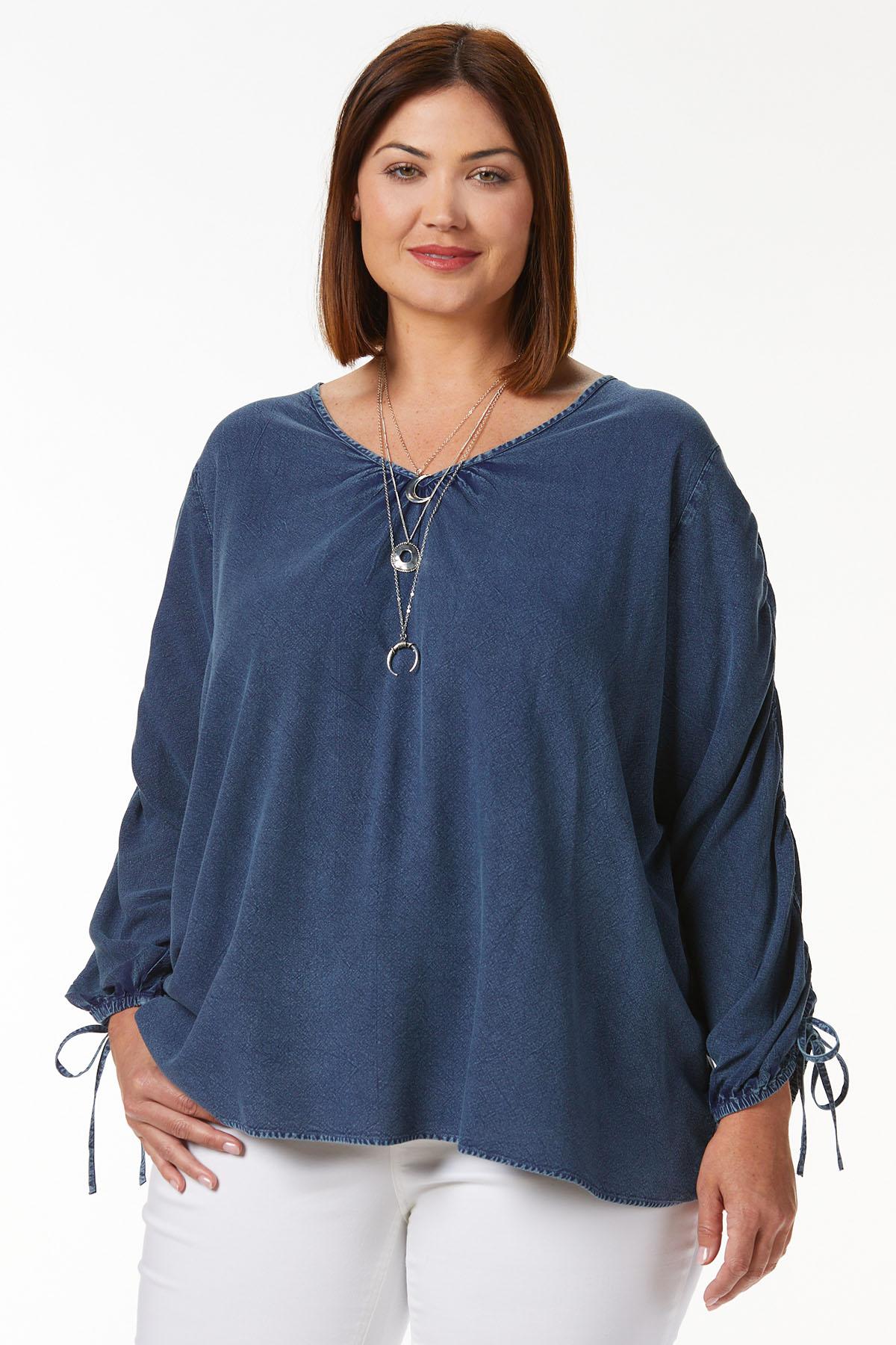 Plus Size Ruched Sleeve Poet Top