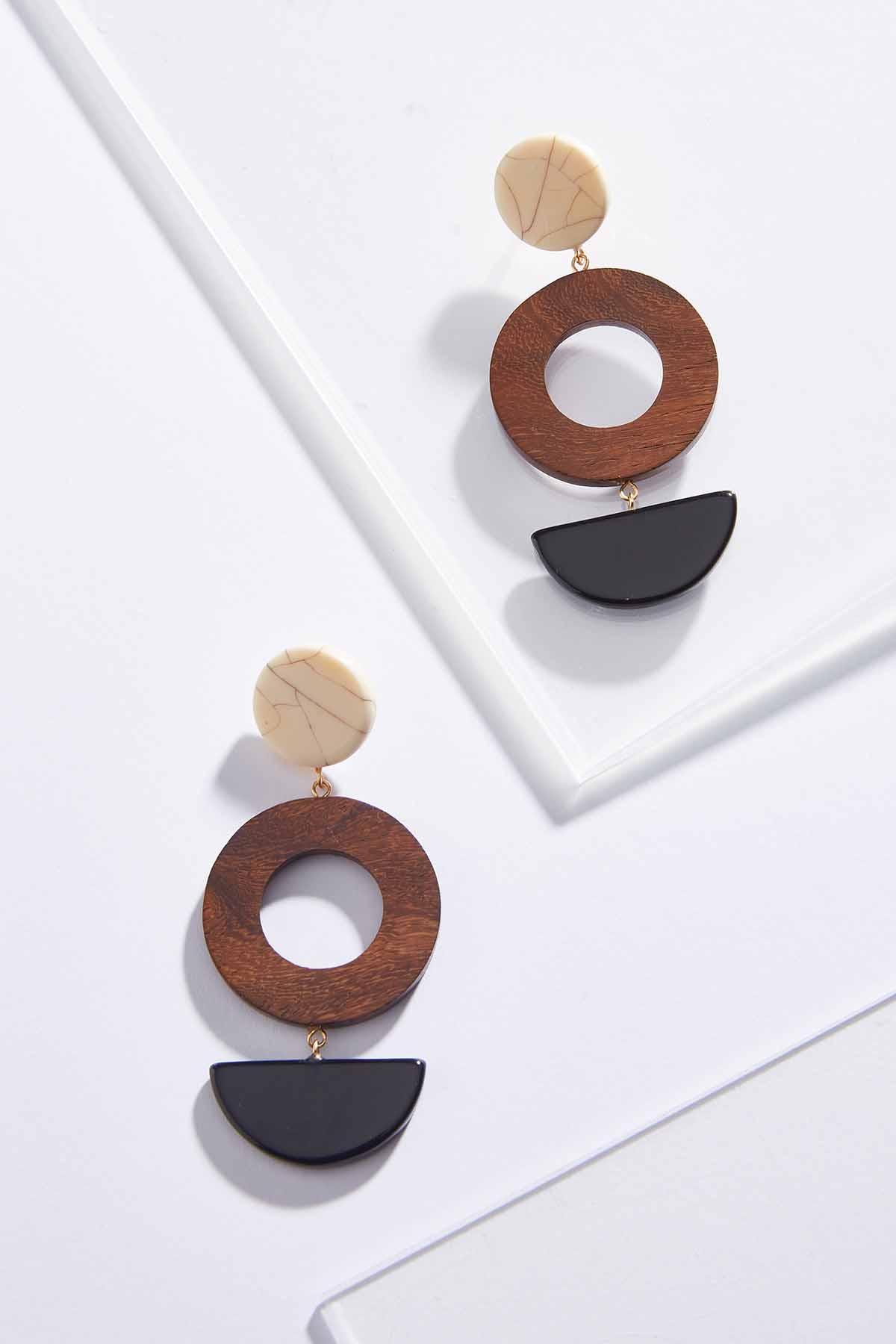 Linear Circle Wood Earrings 