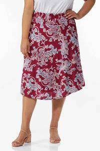 Plus Size Paisley Print Midi Skirt
