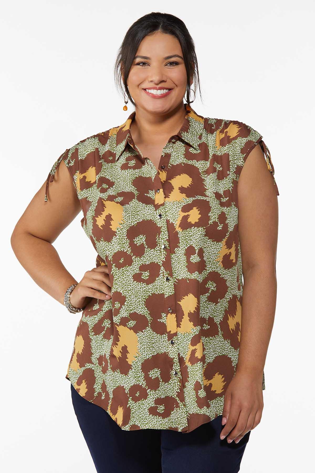 Plus Size Leopard Tie Shoulder Tank 