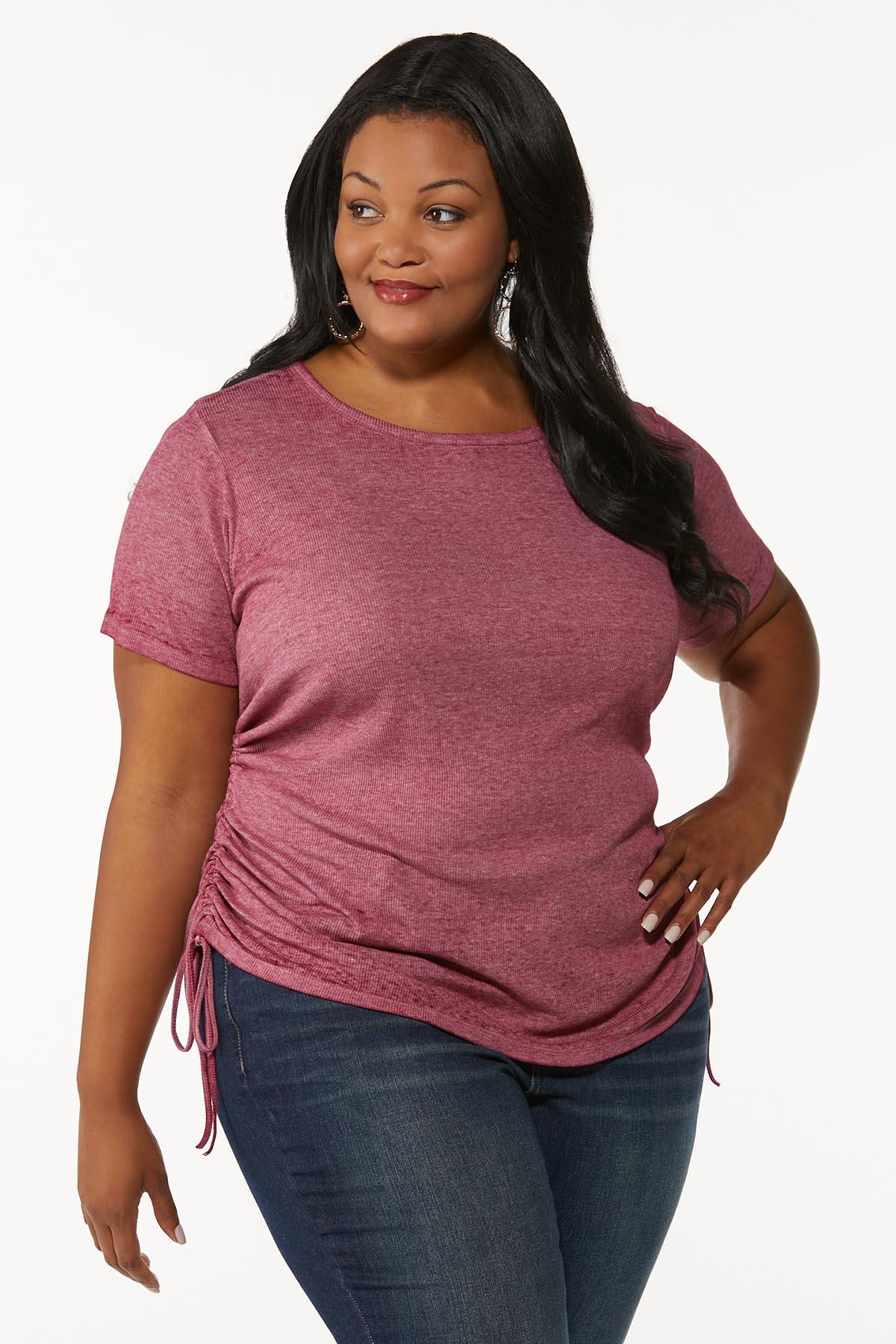 Plus Size Ruched Ribbed Tee