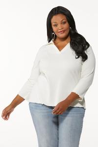 Plus Size Ribbed Collar Top