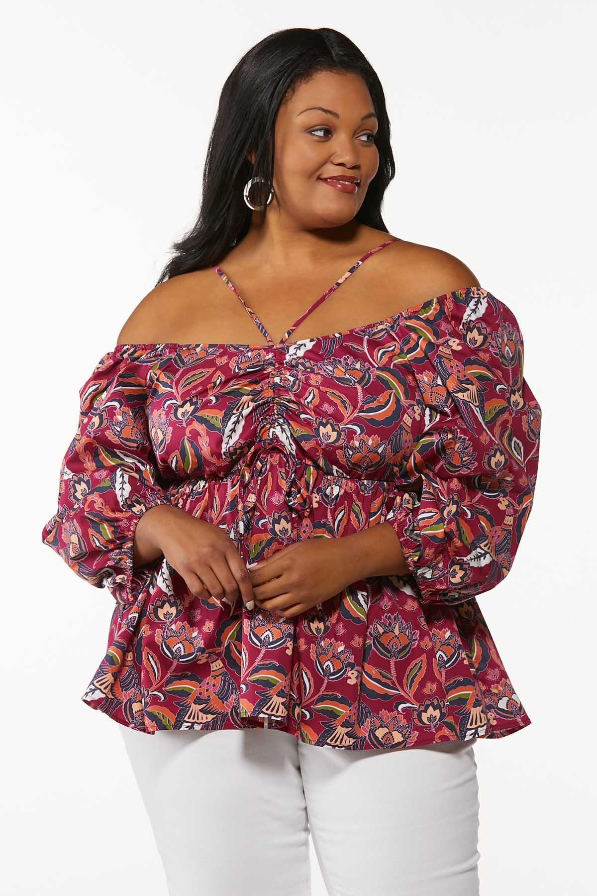 Plus Size Convertible Floral Babydoll Top