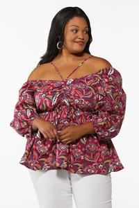 Plus Size Convertible Floral Babydoll Top