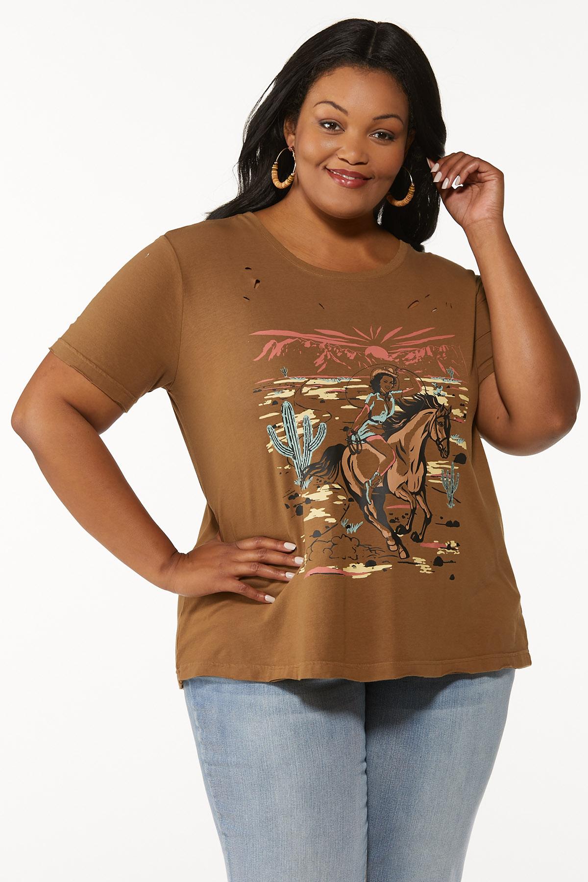 Plus Size Distressed Cowgirl Tee