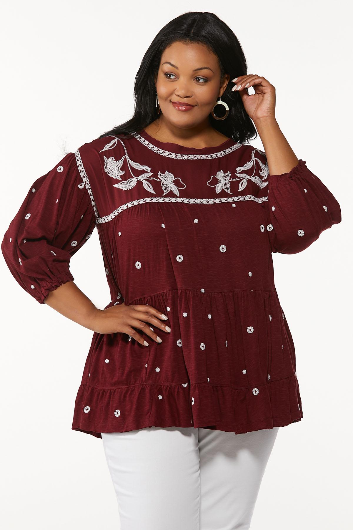 Plus Size Embroidered Tiered Top