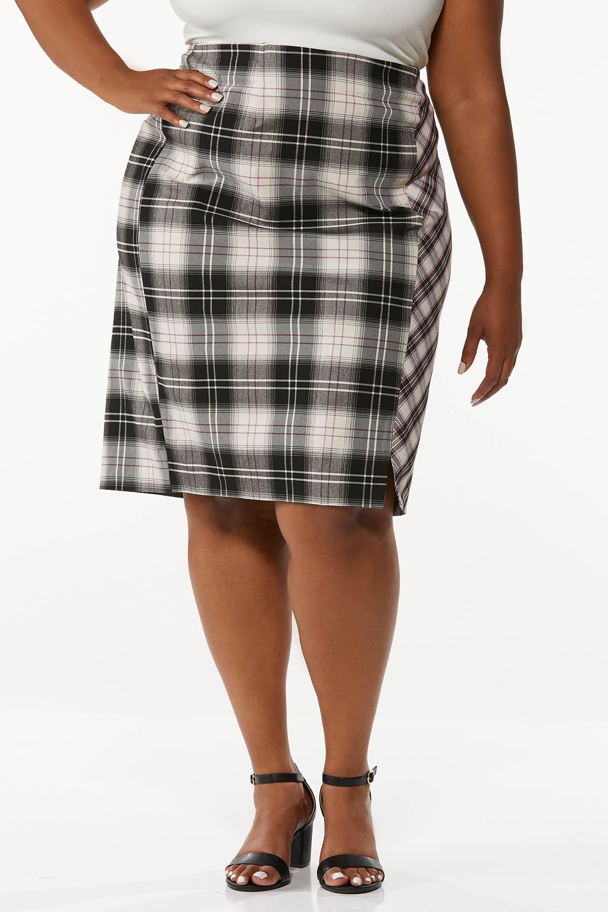 Plus Size Mixed Plaid Pencil Skirt