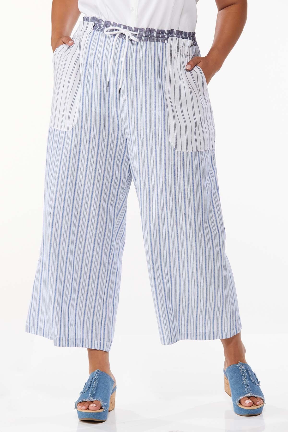 Plus Size Mixed Striped Cropped Pants