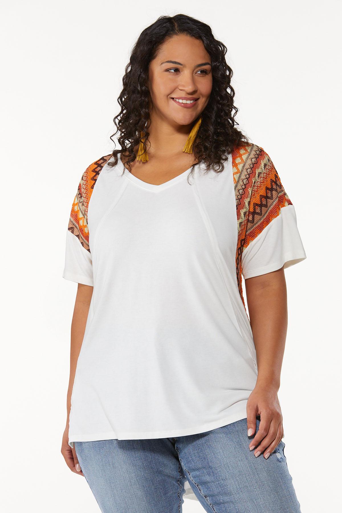 Plus Size Aztec Embroidered Top
