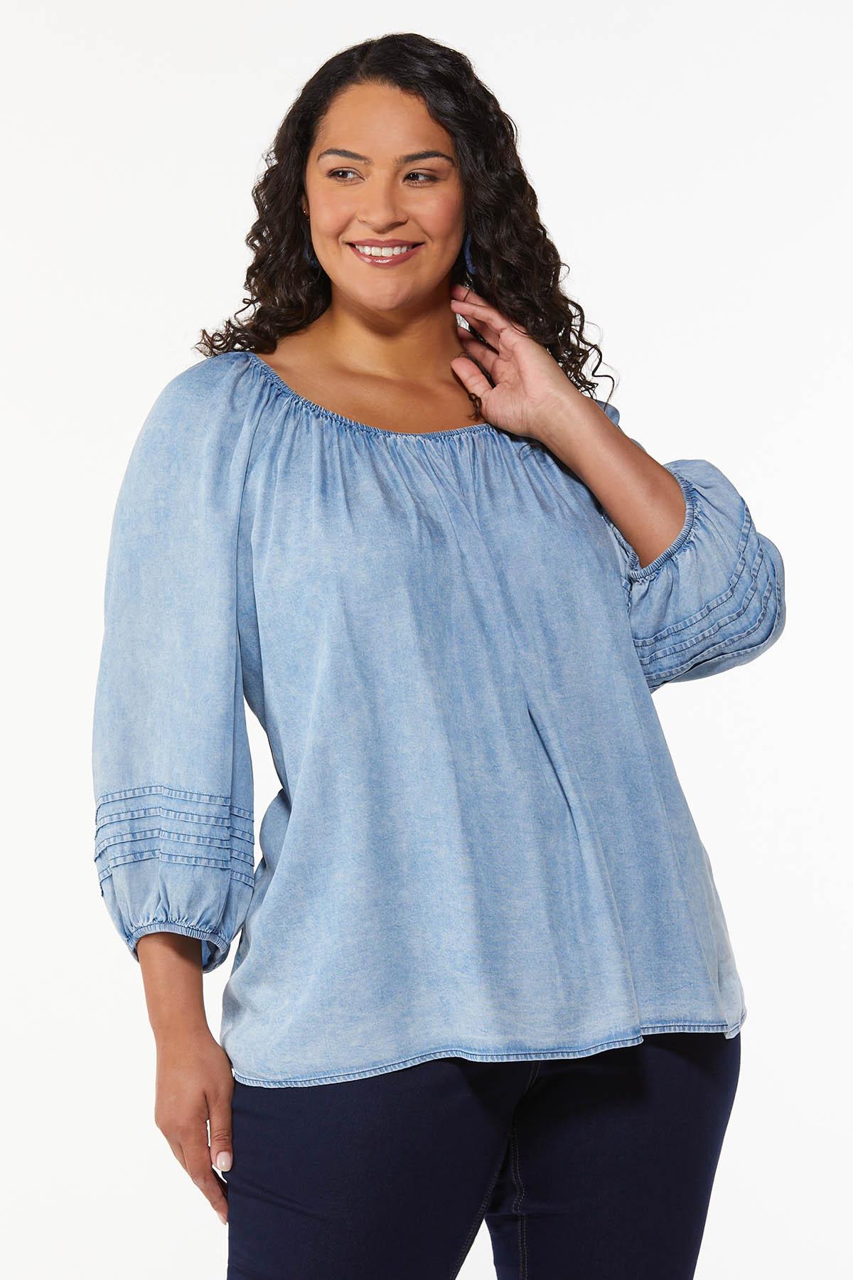Plus Size Faded Chambray Poet Top