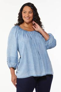 Plus Size Faded Chambray Poet Top