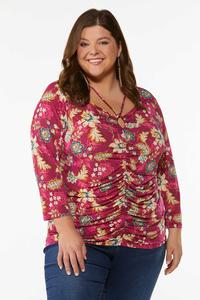 Plus Size Ruched Print Top