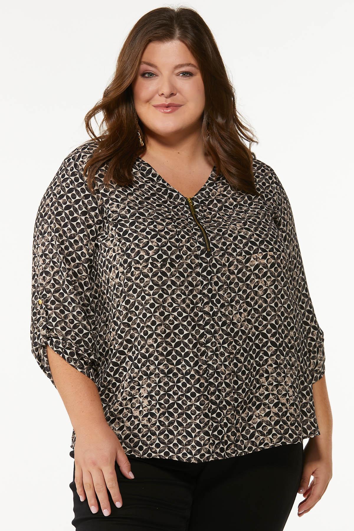 Plus Size Abstract Print Equipment Top