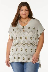 Plus Size Tribal Pull-Over Sweater