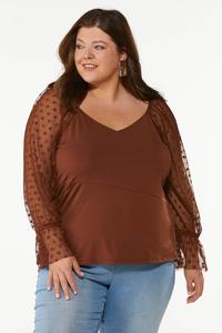 Plus Size Floral Mesh Sleeve Top