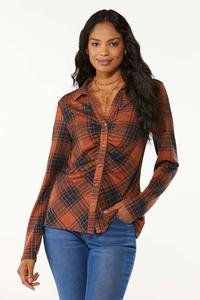 Ruched Front Plaid Top