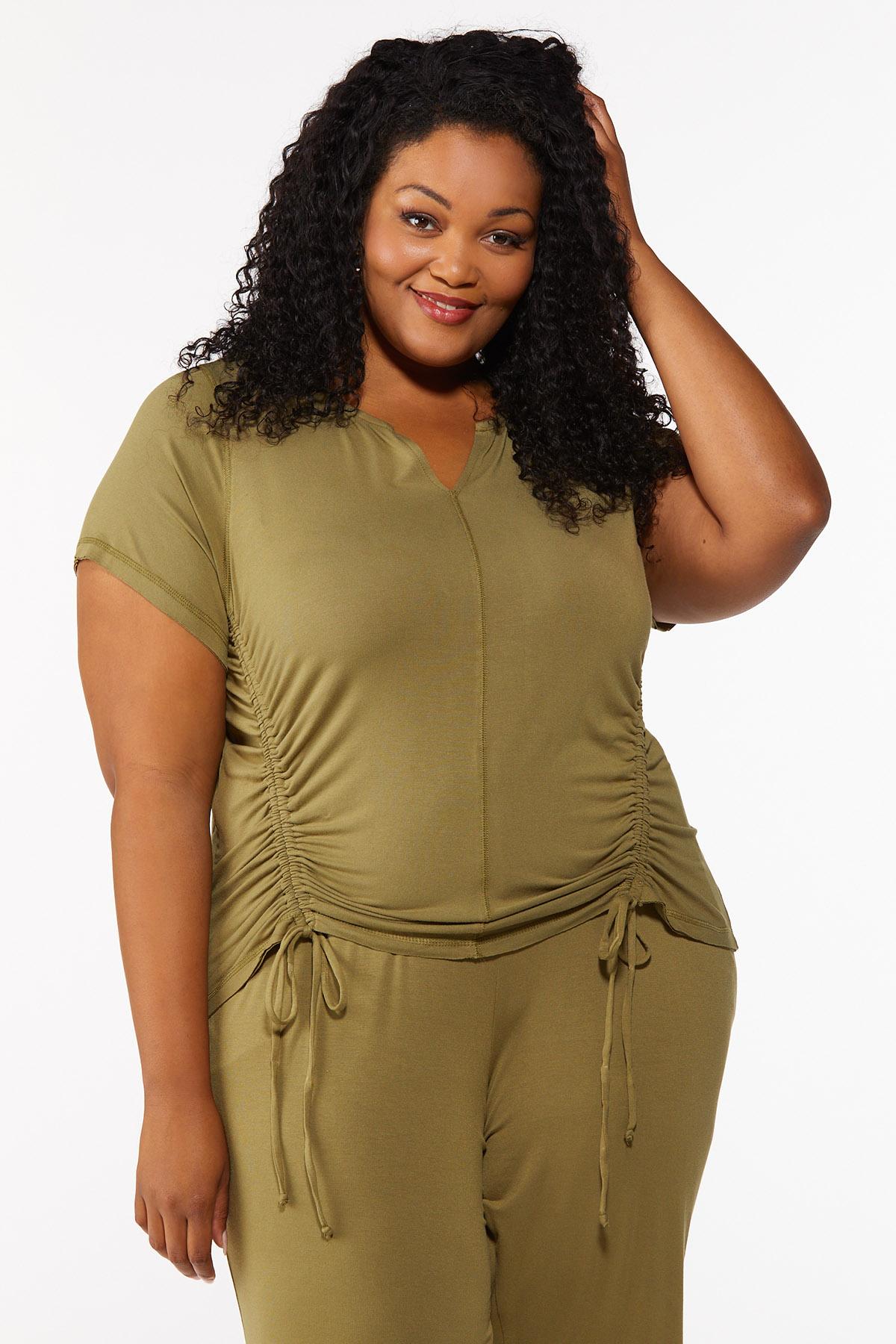 Plus Size Olive Ruched Side Top