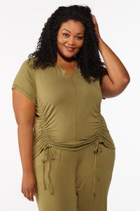 Plus Size Olive Ruched Side Top
