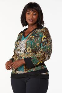 Plus Size Flower Patchwork Pullover 