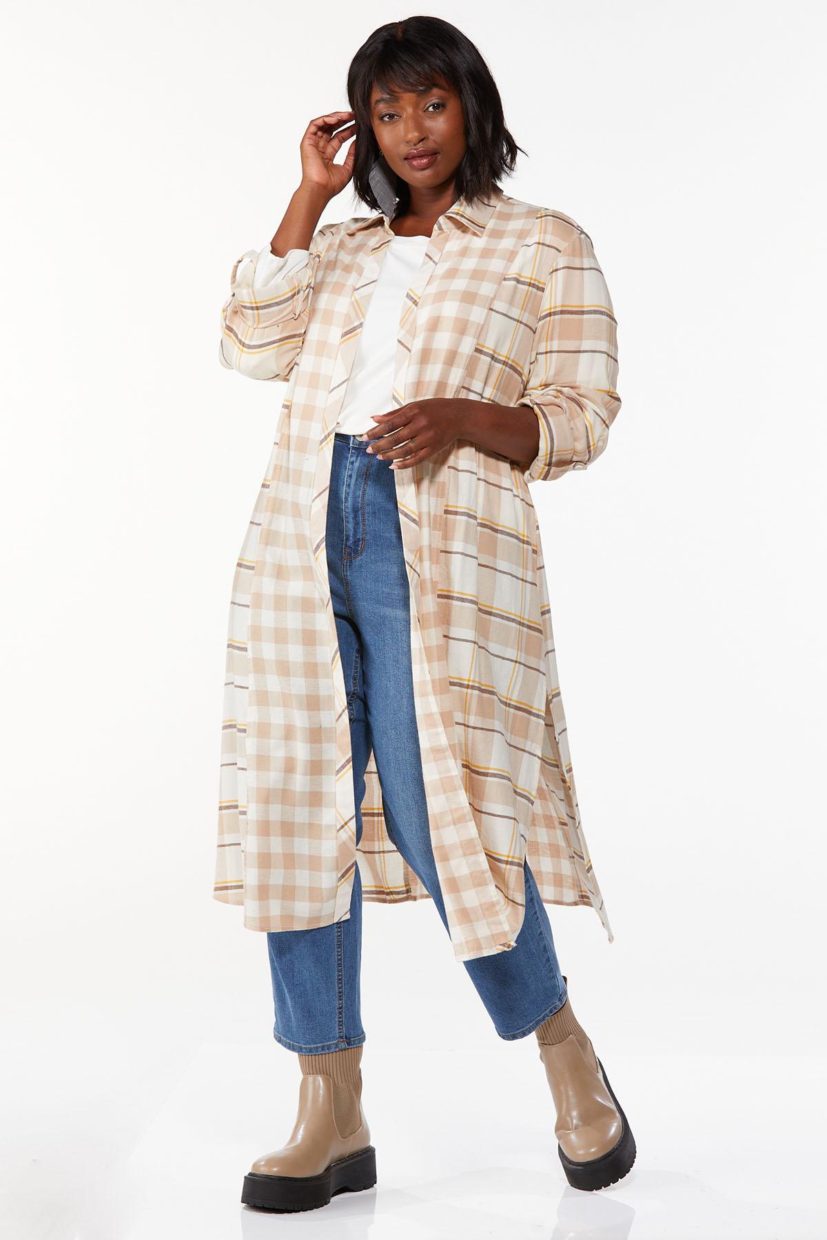 Plus Size Mixed Plaid Duster