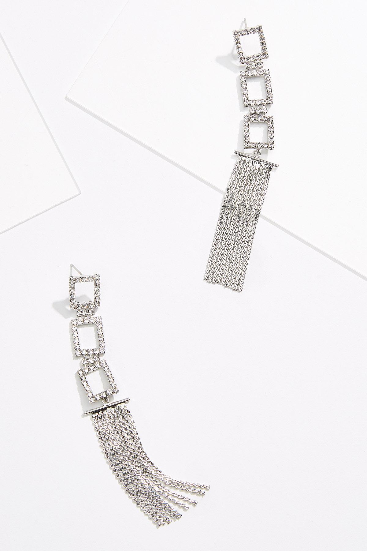 Linear Rhinestone Tassel Earrings
