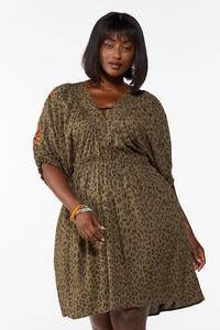 Plus Size Embroidered Leopard Dress