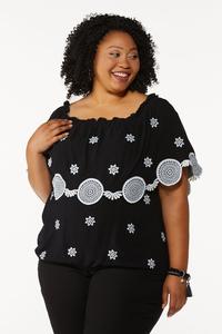 Plus Size Off Shoulder Embroidered Top