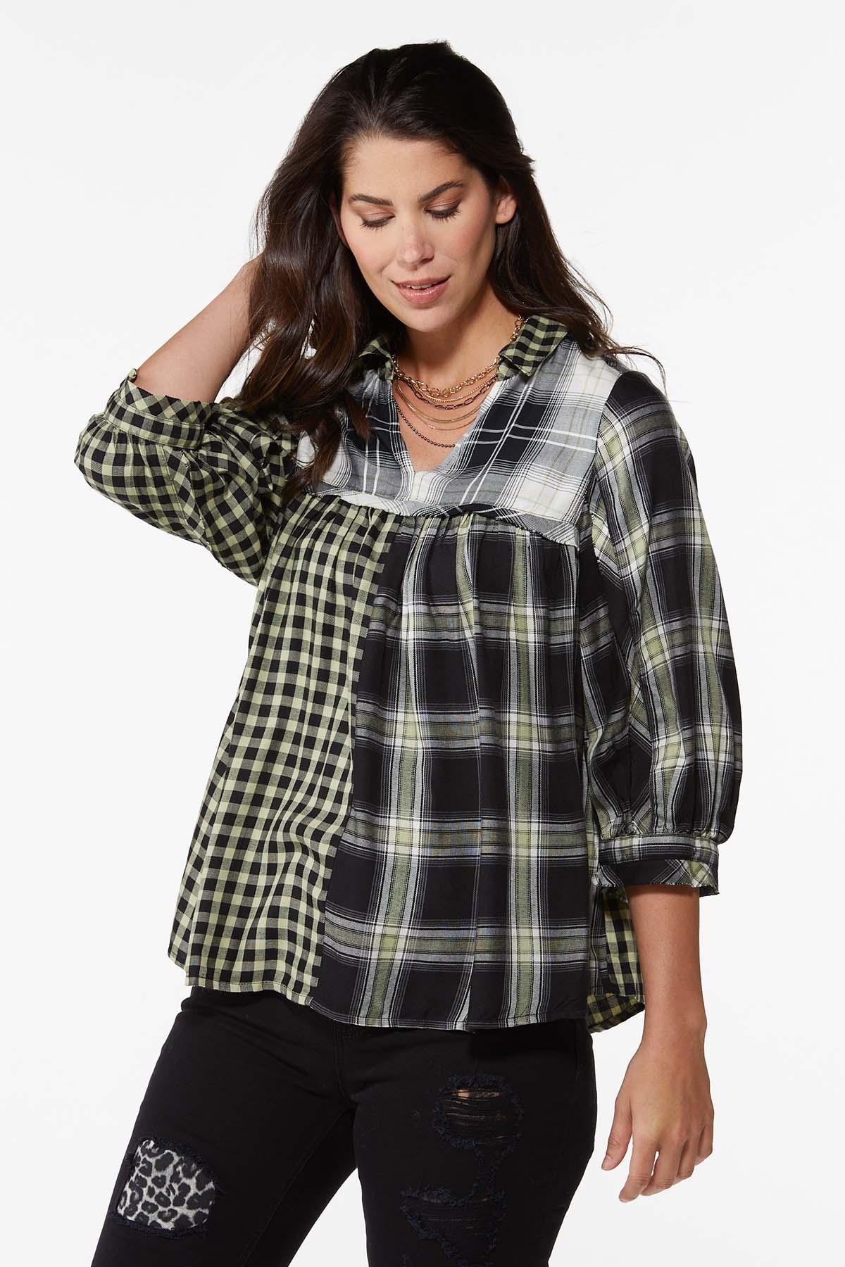 Mixed Check Poet Top