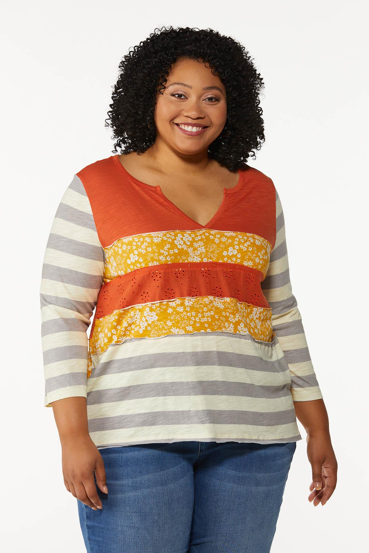 Plus Size Layered Print Henley Top