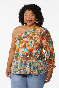 Plus Size Ruffled Autumn Floral Top