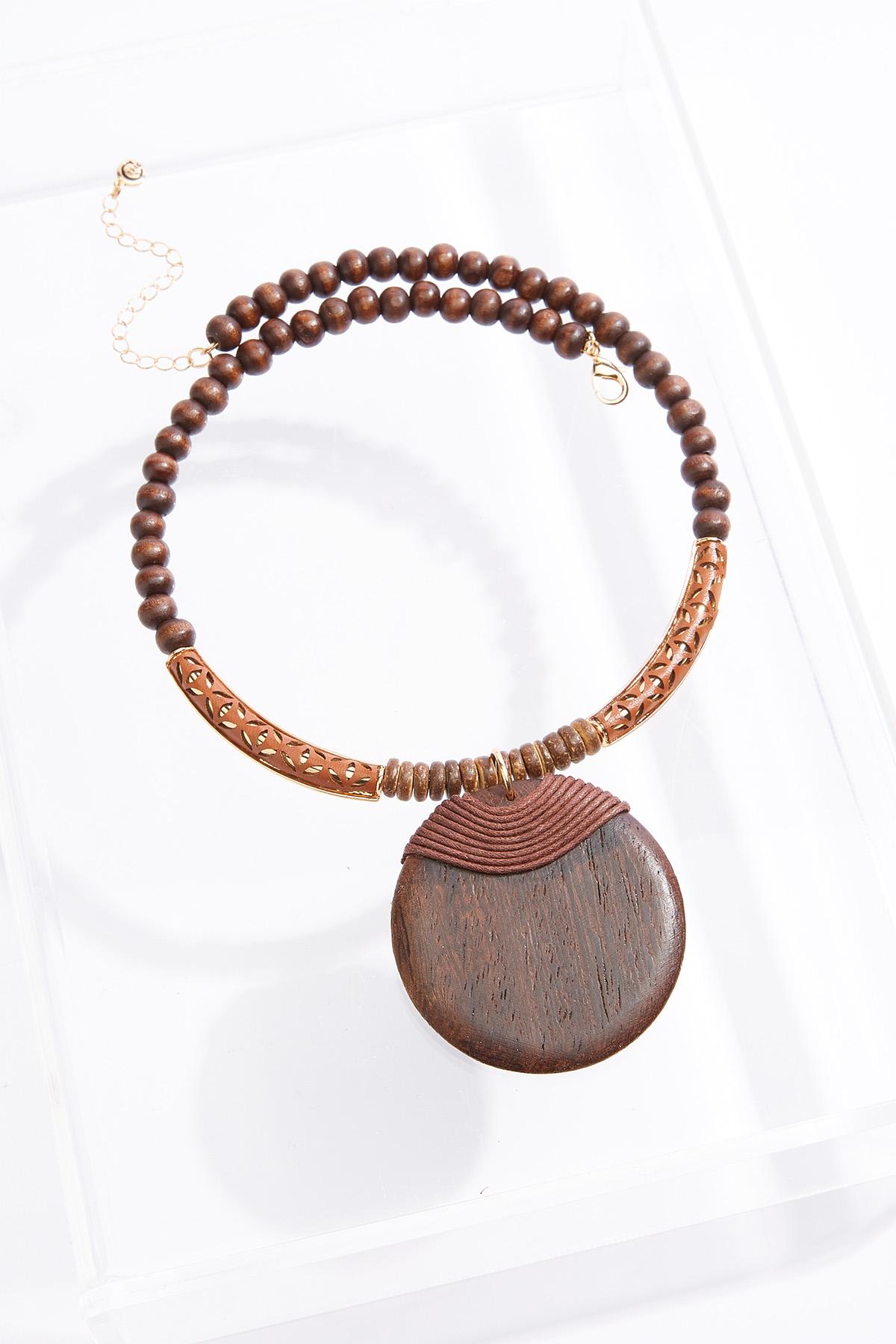 Bead Wood Pendant Necklace