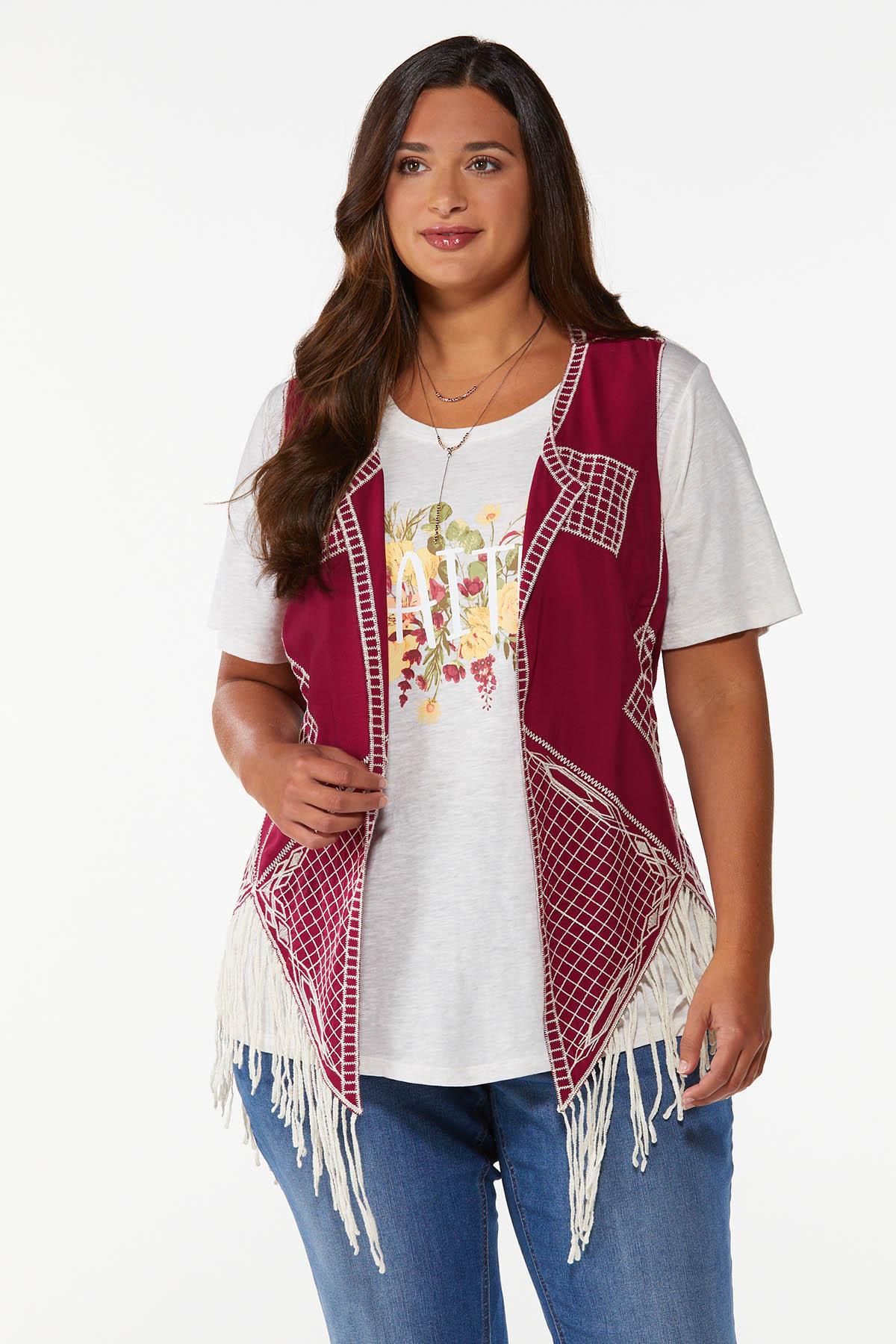 Plus Size Embroidered Tassel Vest