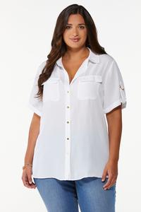 Plus Size Solid Button Down Tunic