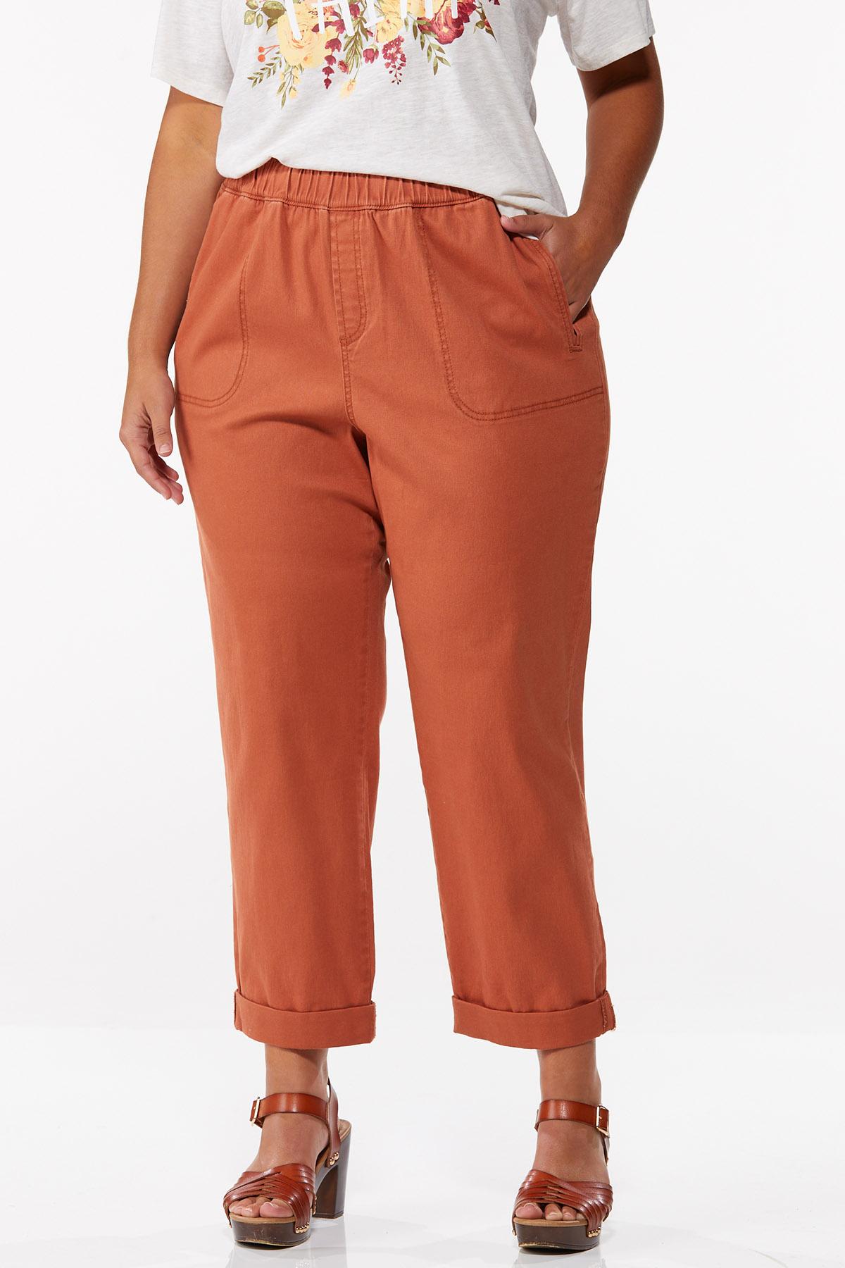 Plus Size Solid Pull-On Twill Pants