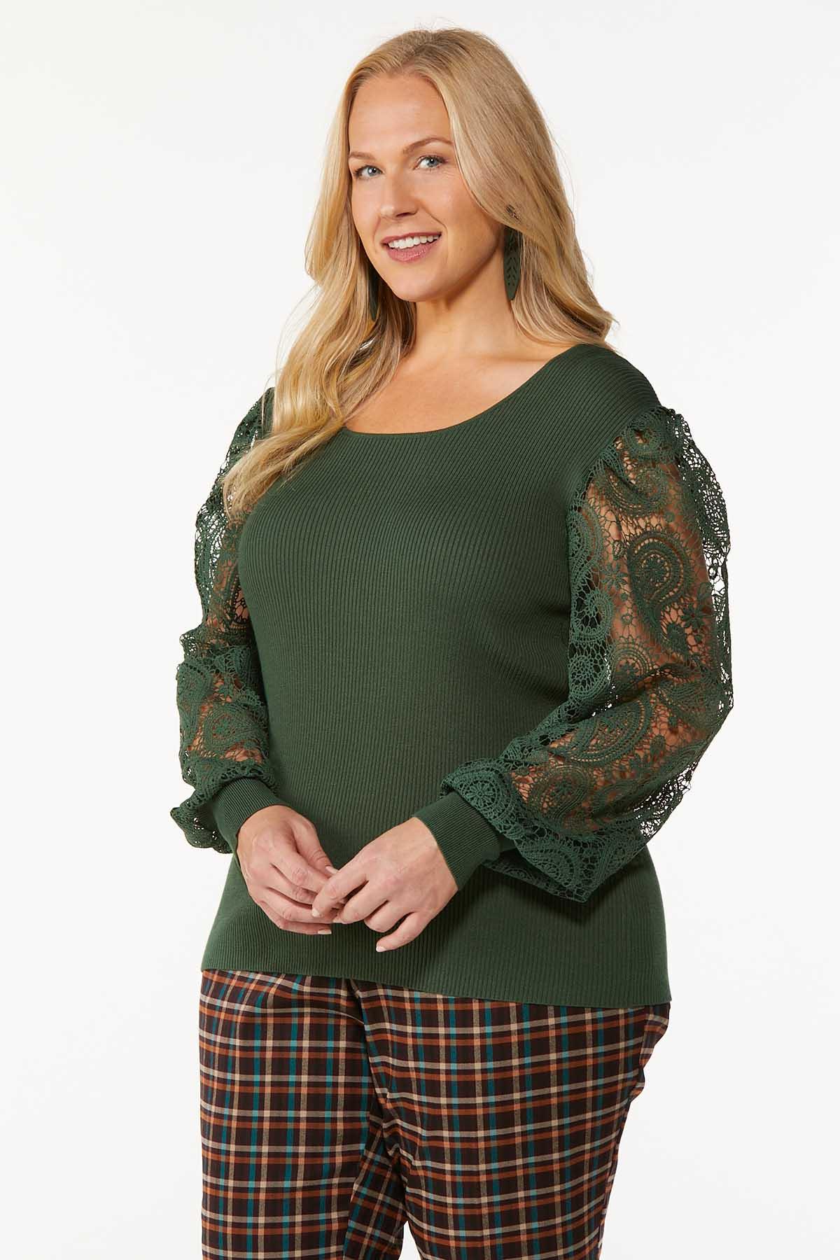 Plus Size Lacy Puff Sleeve Sweater