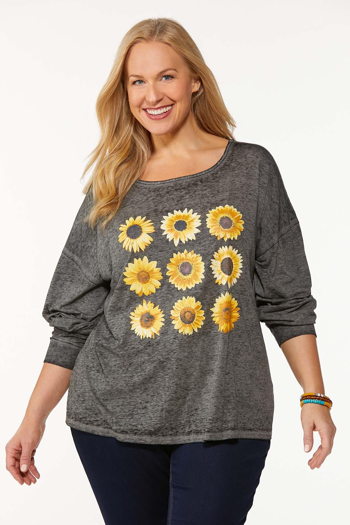 Plus Size Cutout Sunflower Top