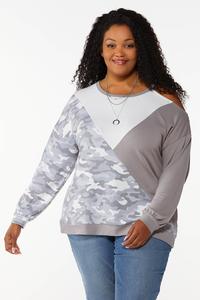 Plus Size Colorblock Camo Sweatshirt