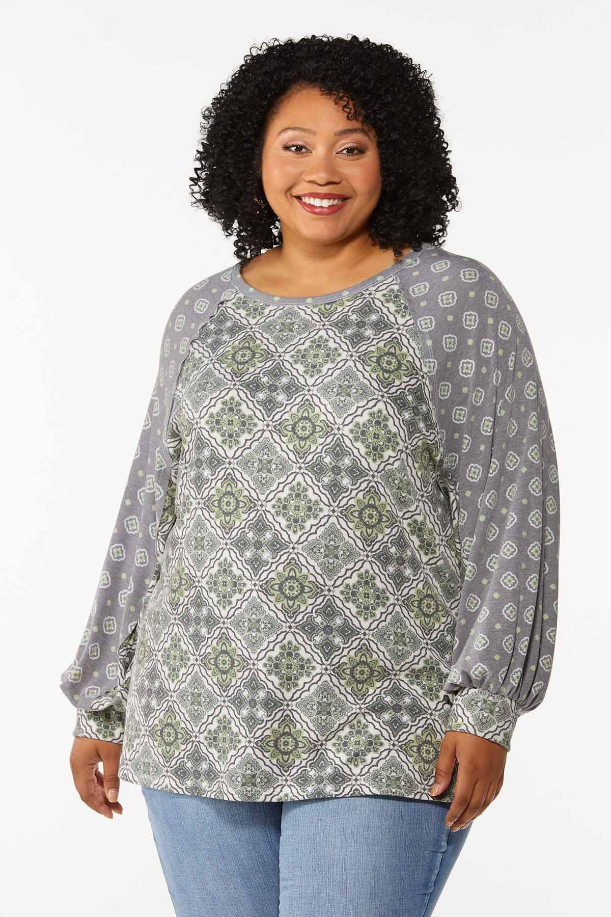 Plus Size Mixed Check Poet Top
